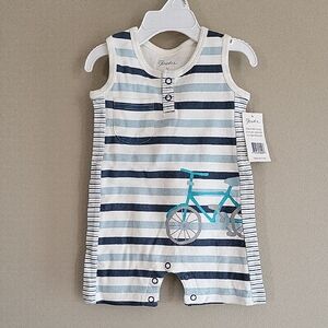 NWT striped sleeveless romper with bicycle print
